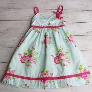 Penelope Mack Vintage Girl's Sun Dress Size 2T Aqua Blue Pink Floral